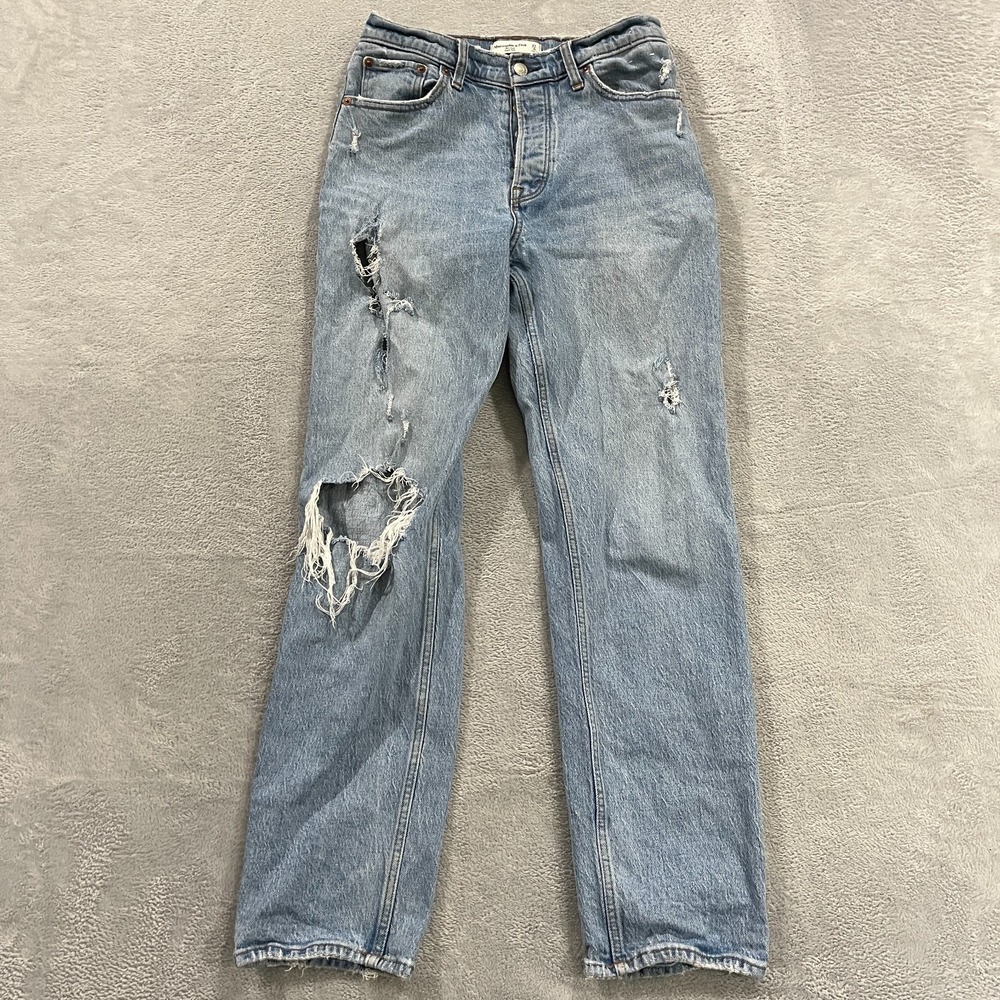 Abercrombie & Fitch Jeans The Dad High Rise Straight Leg Womens 4/27 Blue Denim